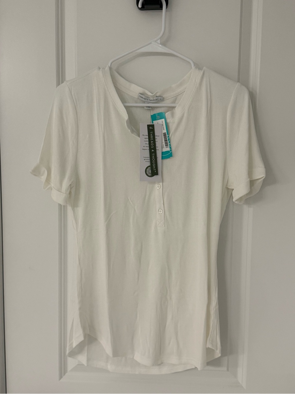 Threads 4 Thought White Short-Sleeve Ribbed Henley